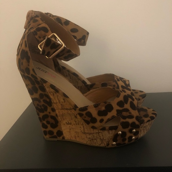 JustFab Shoes - Leopard print corkscrew wedges, worn once!